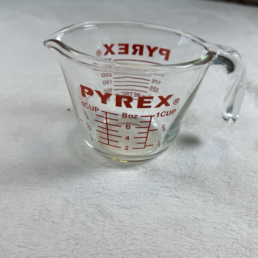 Vintage Pyrex 508 1 Cup Glass Measuring Cup Red Lettering USA Corning Metric